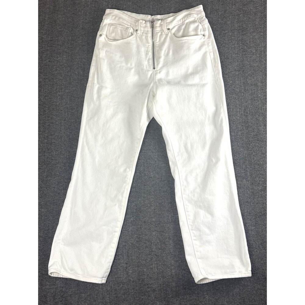 Good American White Exposed Front Zip Jeans 10/30 High Rise Stretch Denim Summer